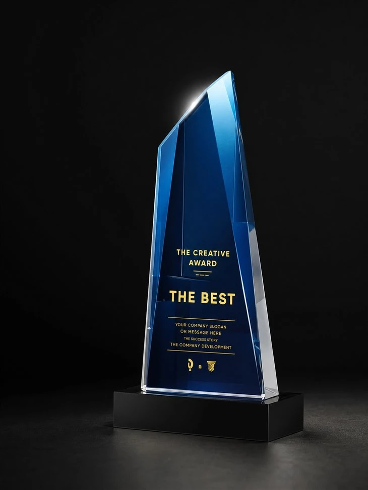 Custom Engraved Blue Crystal Award Trophy price
