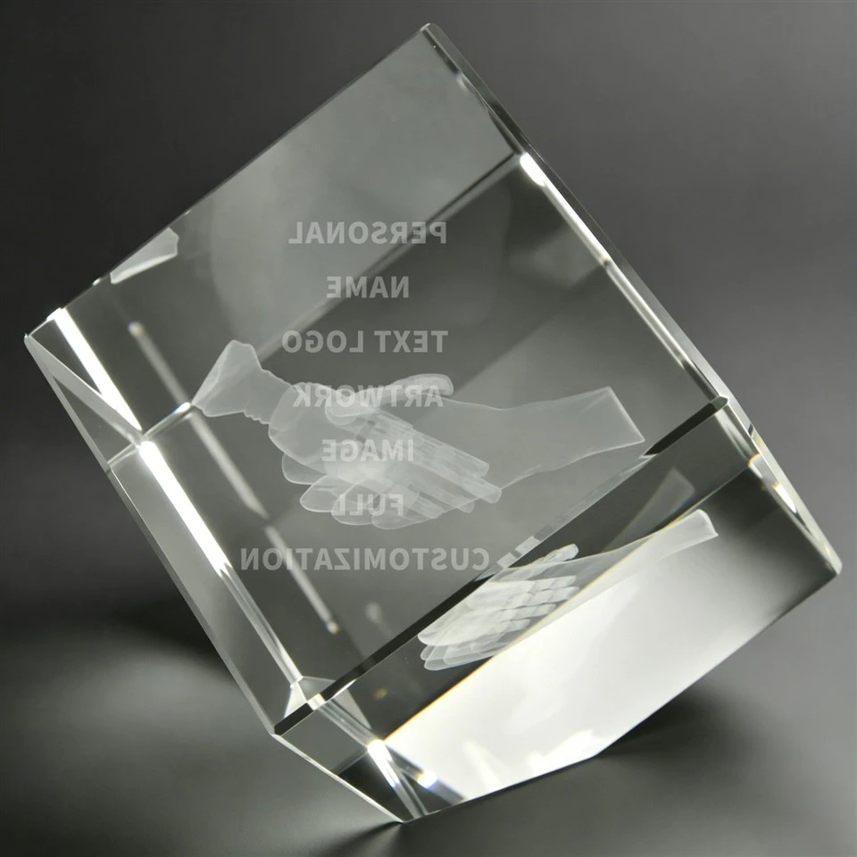 Handshake 3D Engraved Cube Crystal Award Trophy best