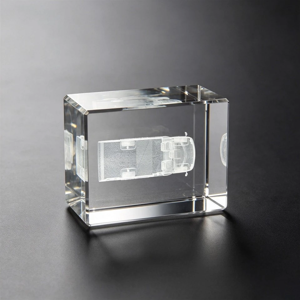 Minibus Cube Laser Etched Crystal Award factory