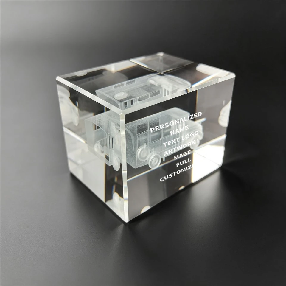 Minibus Cube Laser Etched Crystal Award best