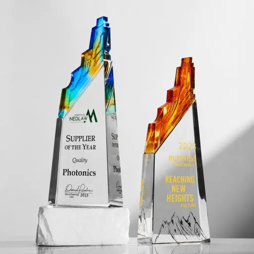 Custom engraved liuli mountain peak trophy