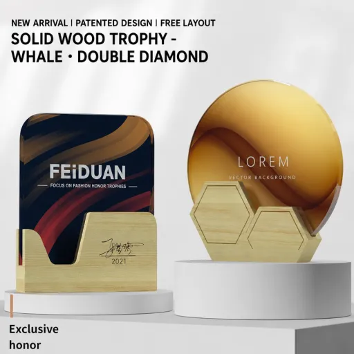 Solid Wood Base Crystal Award Trophy