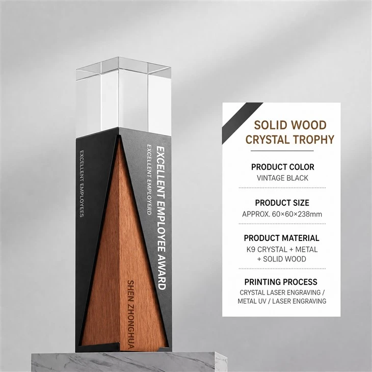 Solid Wood Metal Crystal Trophy