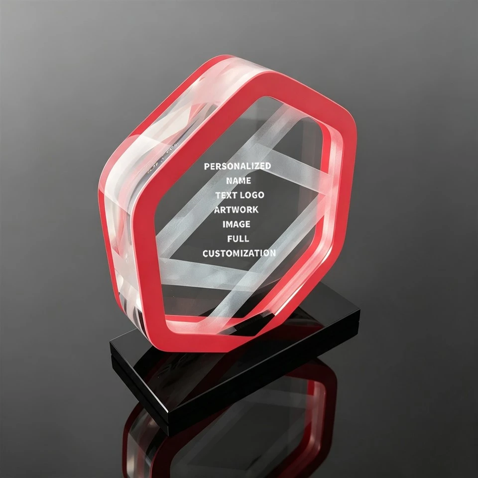 Red Hex Frame UV Crystal Trophy factory