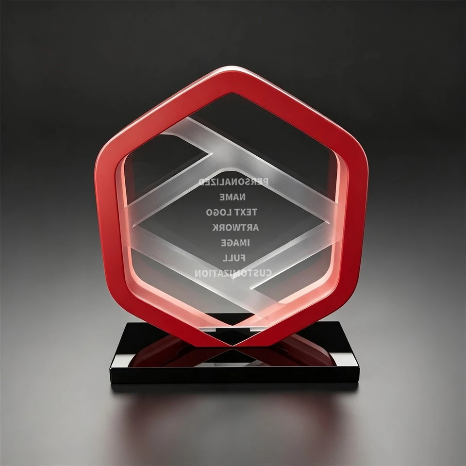 Red Hex Frame UV Crystal Trophy high quality